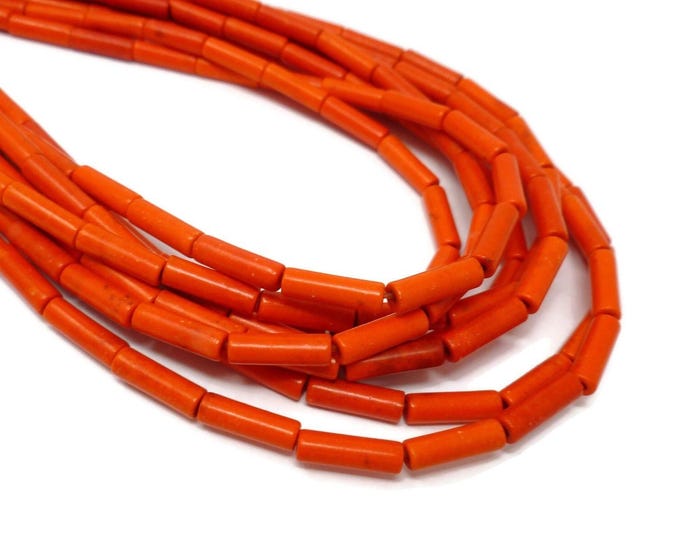Orange Tube Bead - 13mm by 4mm - 30 beads - Whole Strand - pumpkin synthetic turquoise column cylinder