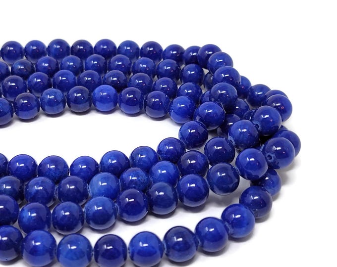 Denim Blue Mountain Jade 10mm Round Bead - 40 beads - Whole Strand - dark blue opaque shiny stone - blueberry marble - Mashan jade