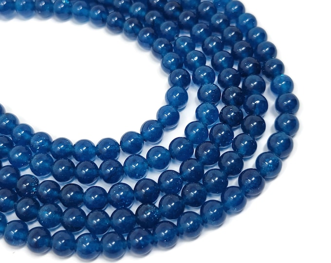 Blue Jade 6mm Round Bead - Whole Strand - 63 beads - blueberry translucent stone