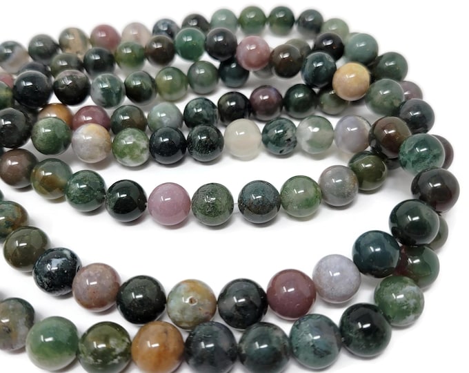 Indian Agate 10mm Round Bead - whole strand - 36 beads - mixed color fancy jasper