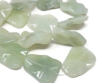 Carved Bowenite Gemstone Pendant Beads Set - Wavy Trapezoid or Triangle, 7pc