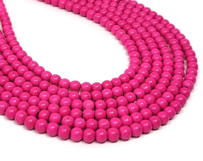Pink 6mm Round Bead - 75 beads - Hot Pink Bright synthetic turquoise - neon - whole strand