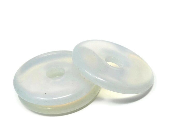 Opalite Donut Focal Bead - 48mm by 7mm - 10mm Hole - almost 2 inch - Circle Pi Stone gogo - sea opal glass disk