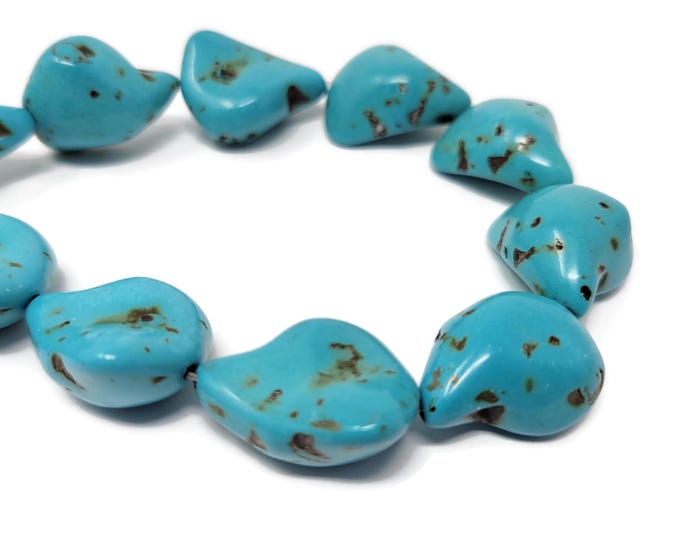 Large Blue Turquoise Nugget Bead - 18 beads - Whole Strand - chunky freeform synthetic turquoise