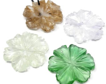 Glass Flower Pendant - 25mm - top drilled - green, yellow, purple