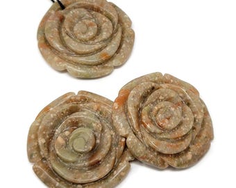 Autumn Jasper Carved Rose : 40mm top drilled stone pendant