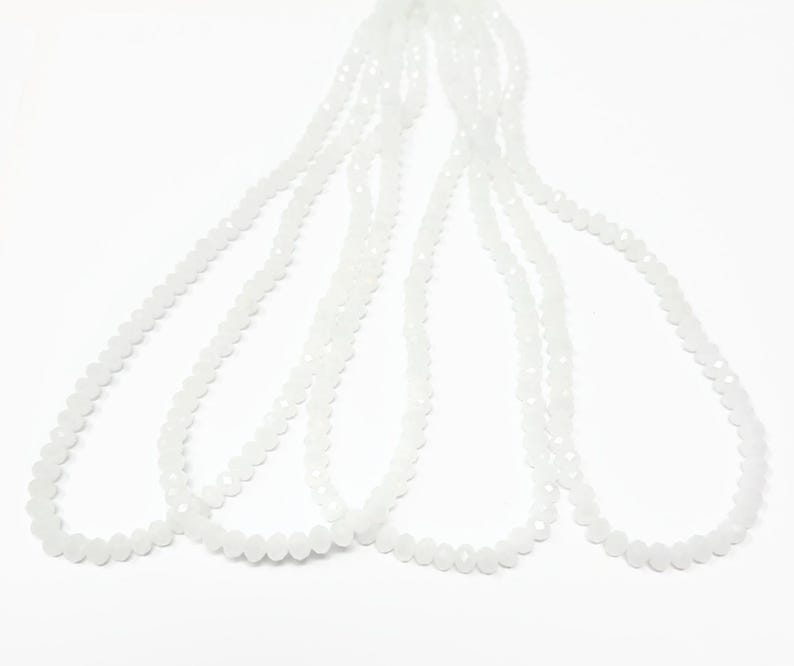 White Faceted Glass Rondelle Bead - 6x4.5mm - about 100 Beads - whole strand - cut glass abacus image 4