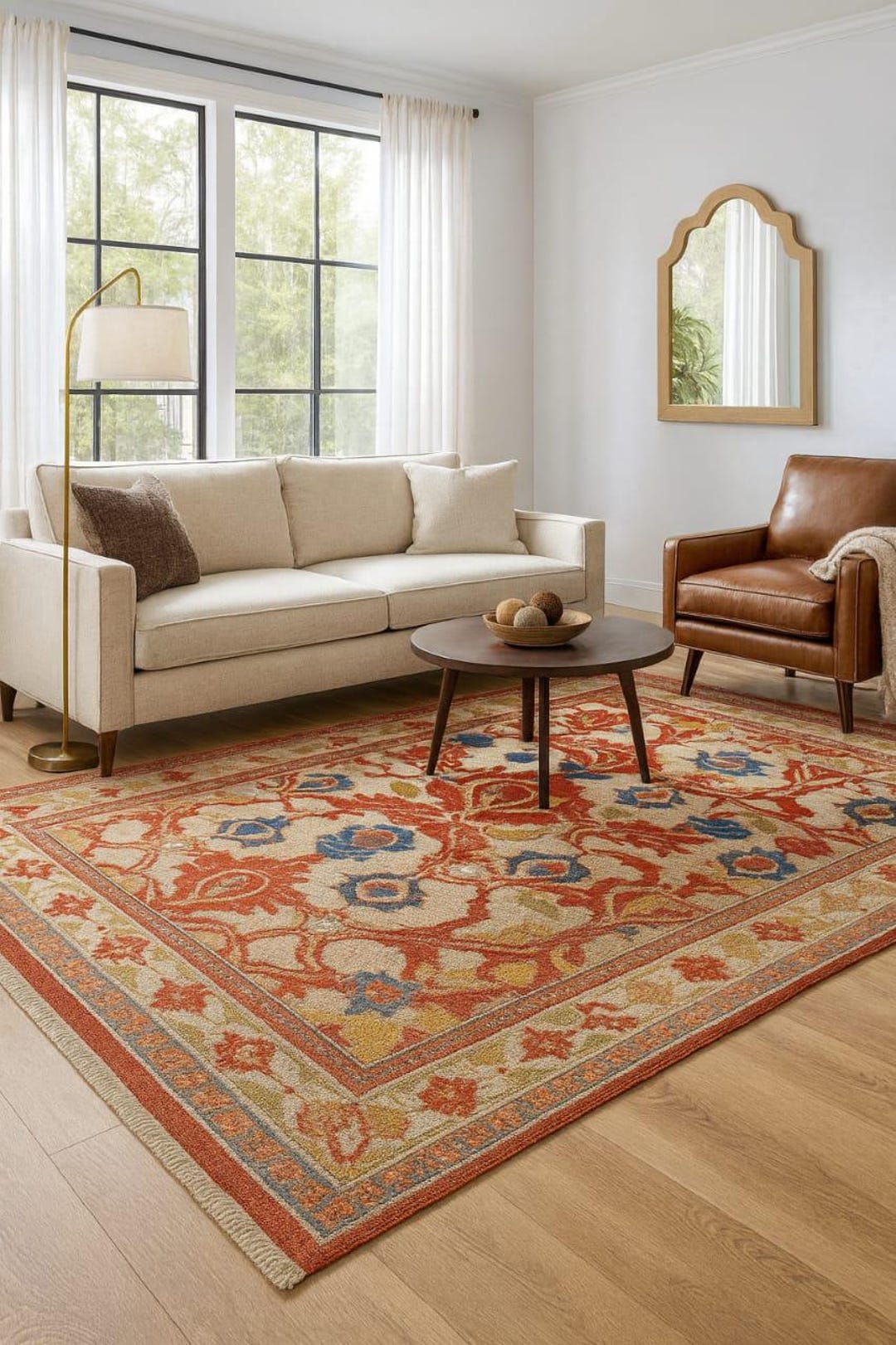 Hand-knotted Wool Rug –terracotta and Cream Oushak Rug - Warm Earth ...
