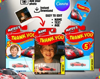 Hot Wheels Inspired Packaging Box Template – Editable Canva Design – Race Car Birthday – Custom Name & Photo – Instant Download