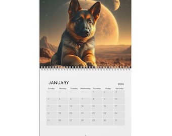German Shepherd Puppy -2026 Wall Calendar, Dog Lover Gift, Home Office Decor, Animal Lover Calendar