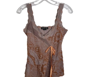 Gorgeous Vintage Ann Ferriday Flocked Mesh & Lace Asymmetrical Top Grunge Fairy OS