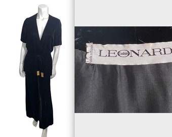 Increíble y raro traje palazzo de terciopelo negro de Leonard Paris con pantalón y chaqueta