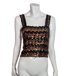 Vintage 1970s Disco Sequin Tube Top w Straps S M