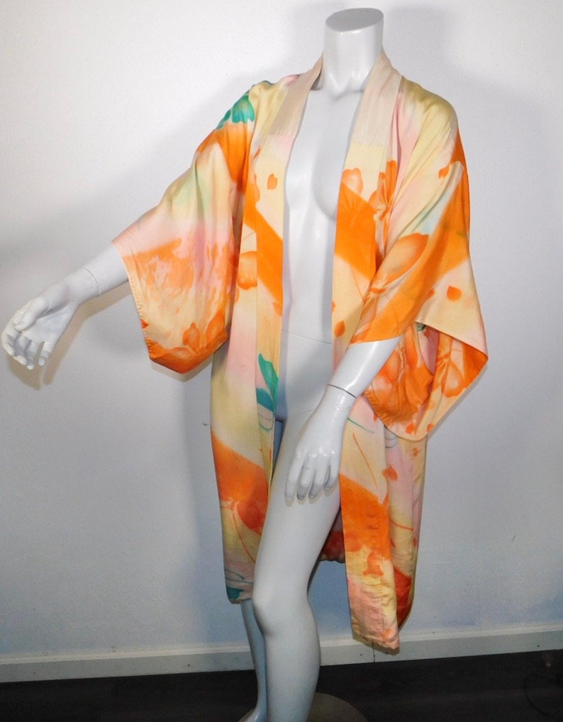 Beautiful Vintage 20s 30s Hand Painted Silk Butterfly Kimono image 4