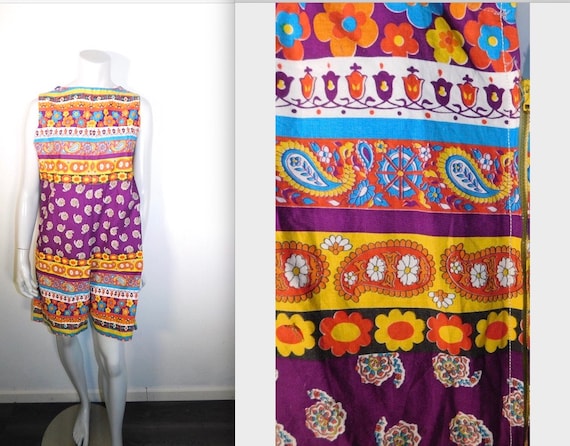 Vintage 40s 50s Paisley Print Feed Sack Cotton Pla