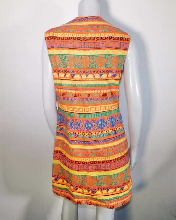 RARE Vintage 1940s Cold Rayon Mayan Aztec Vibrant… - image 6