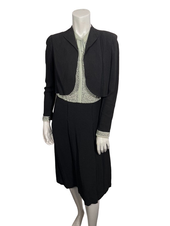 Vintage Late 30s Illusion Rayon Dress w Beaded Up… - image 2