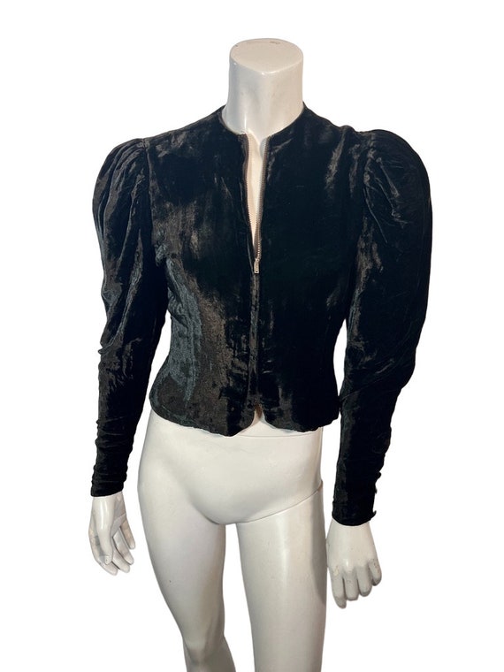 Vintage 1930s Black Velvet Zip Front Fitted Jacke… - image 3