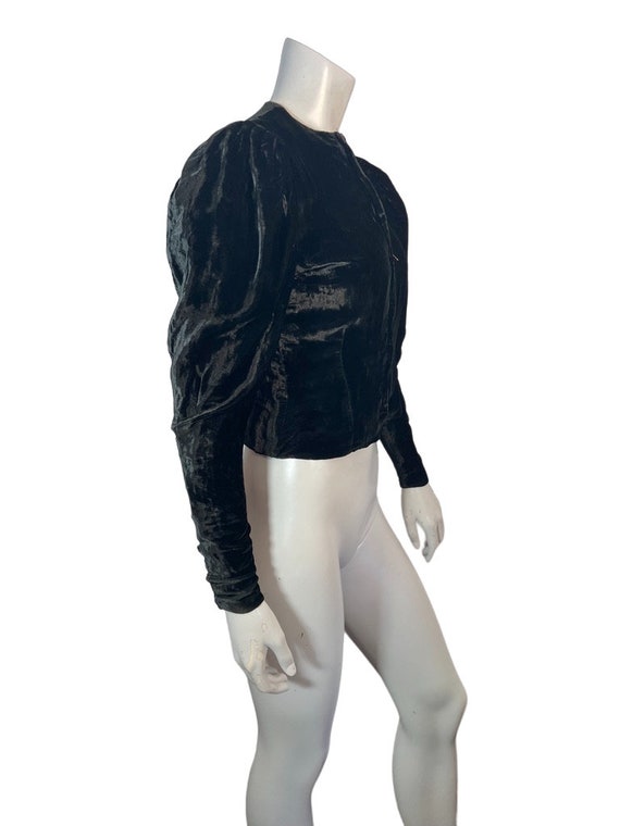 Vintage 1930s Black Velvet Zip Front Fitted Jacke… - image 4