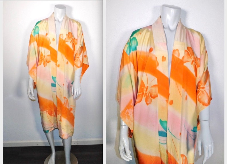 Beautiful Vintage 20s 30s Hand Painted Silk Butterfly Kimono image 3