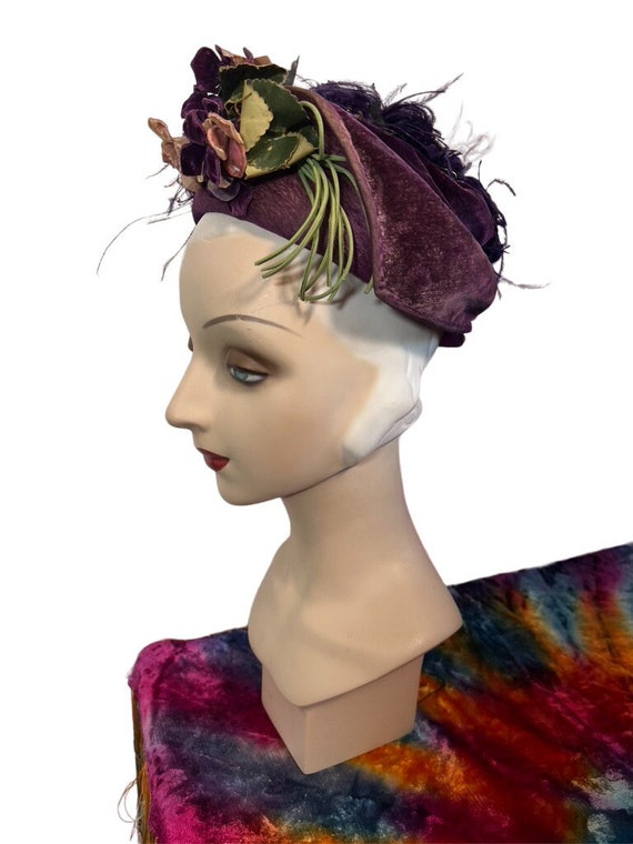 Wonderful Purple Velvet 1910s Toque Hat w Velvet … - image 1