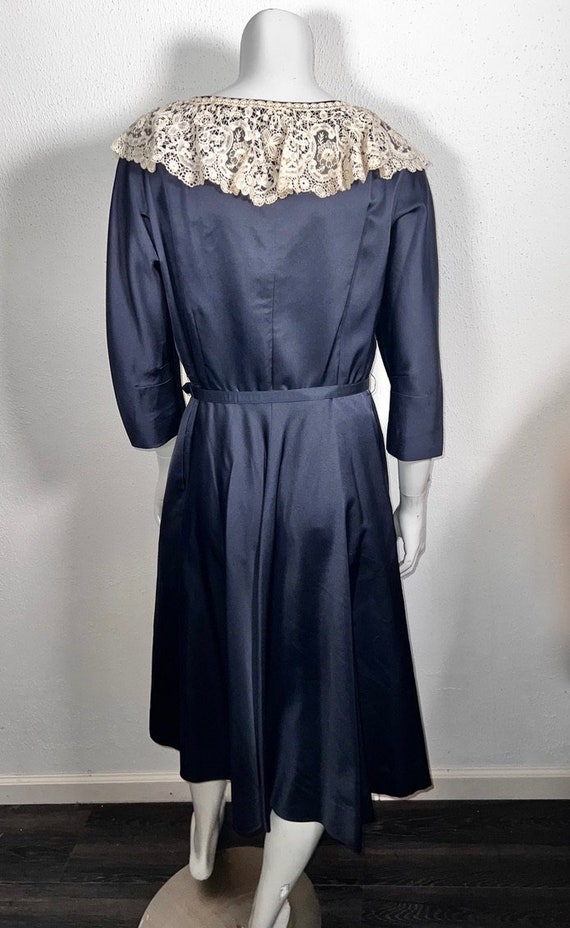 Lovely Early 50s Grobe Original Navy Silk Satin D… - image 4