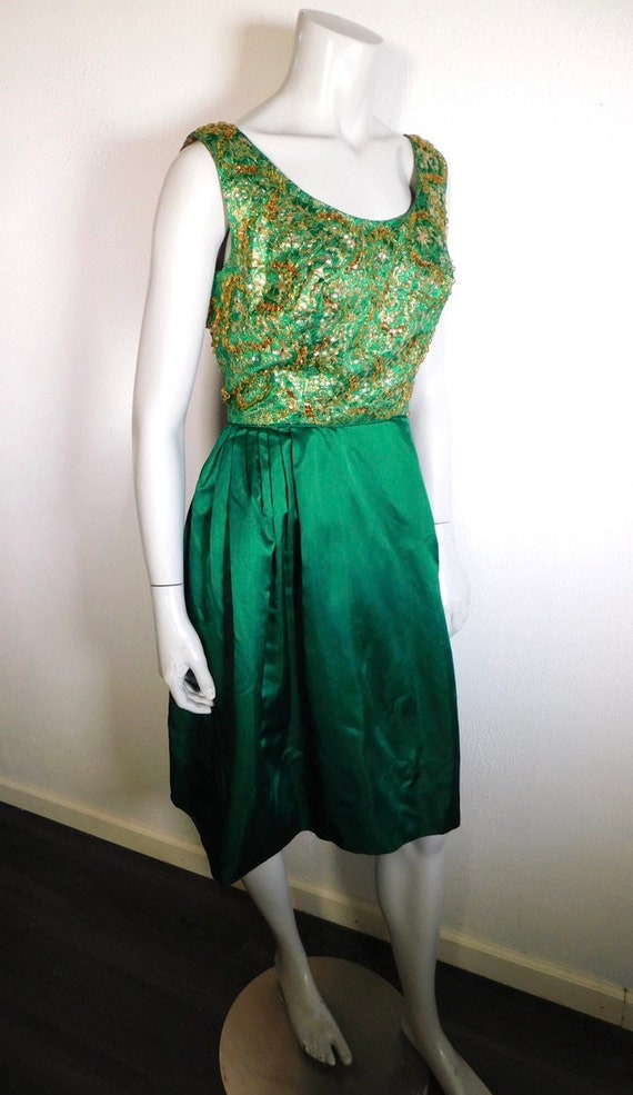 Vintage 50s Frank Starr Silk Satin Beaded Sequine… - image 3