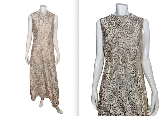 knee length dresses for ladies Metallic Paisley Georgette Tie-Neck Dress main image 1