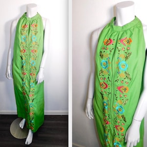 Vintage 60s Embroidered Mexican Maxi Dress by Bordados Mary Vi Volup Plus