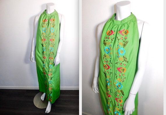 Vintage 60s Embroidered Mexican Maxi Dress by Bor… - image 1