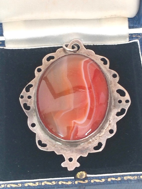 Gorgeous Arts And Crafts Orange Banded Agate & Ste
