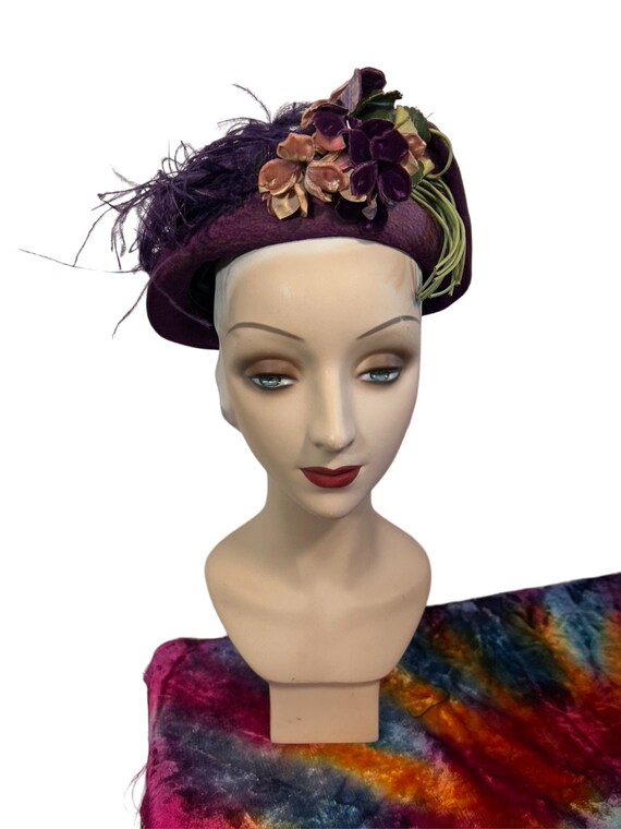 Wonderful Purple Velvet 1910s Toque Hat w Velvet … - image 4