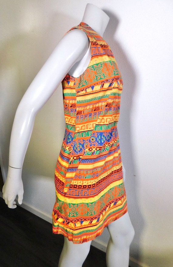 RARE Vintage 1940s Cold Rayon Mayan Aztec Vibrant… - image 4