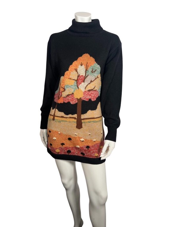 Vintage 70s to 80s Wool Tree & Sheep Pattern Tuni… - image 3