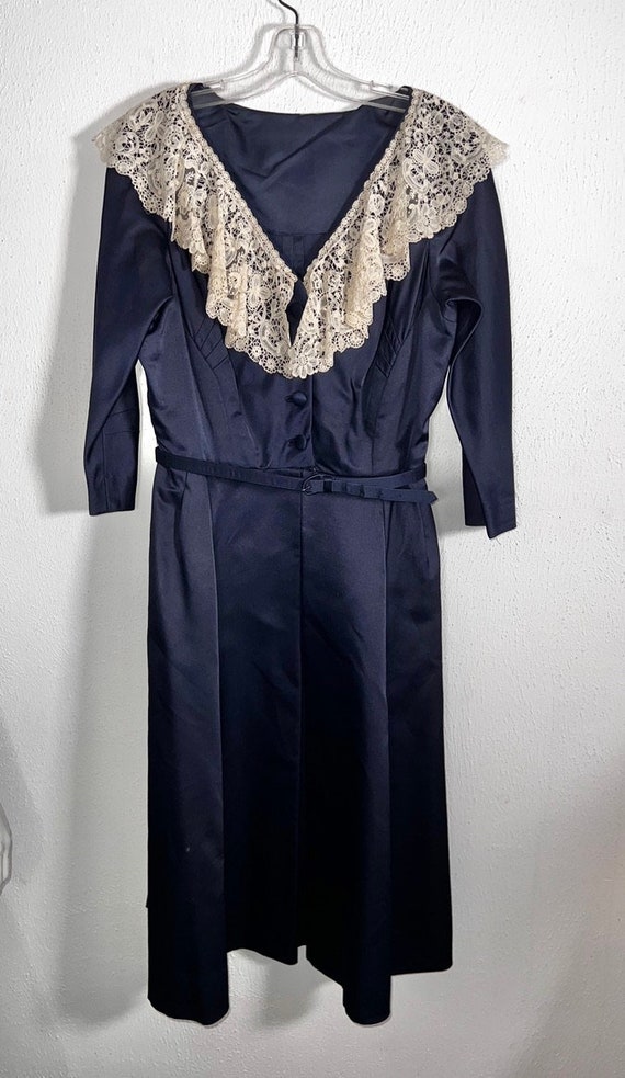 Lovely Early 50s Grobe Original Navy Silk Satin D… - image 7