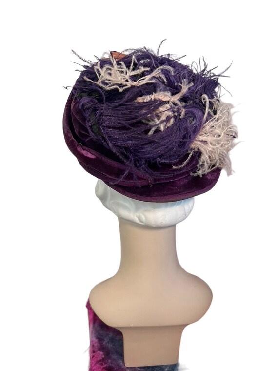 Wonderful Purple Velvet 1910s Toque Hat w Velvet … - image 5