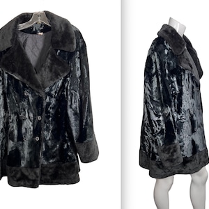 Vintage 1960s Black Faux Fur Coat Goth Grunge Volup Plus sz 24
