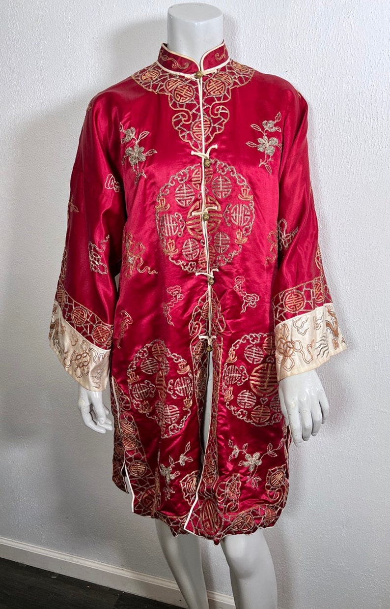 Lovely Antique Chinese Silk Robe Jacket W Metallic Embroidery Etsy