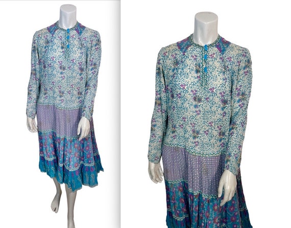 Vintage 70s TAJA Tissue Weight Cotton Indian Block Print Dress W Metallic  Paint Accents M - Etsy