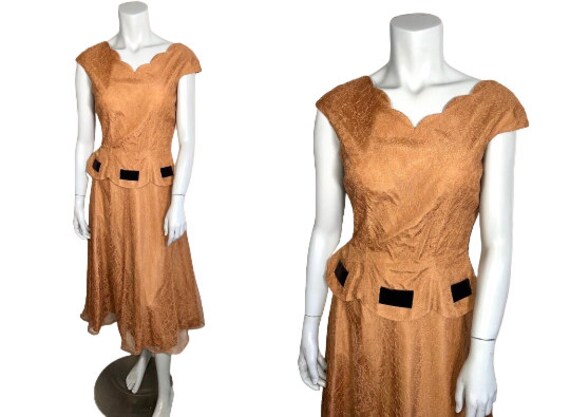 Fall Caramel Apple Vintage 50s Lace & Velvet Ribbon Party Dress