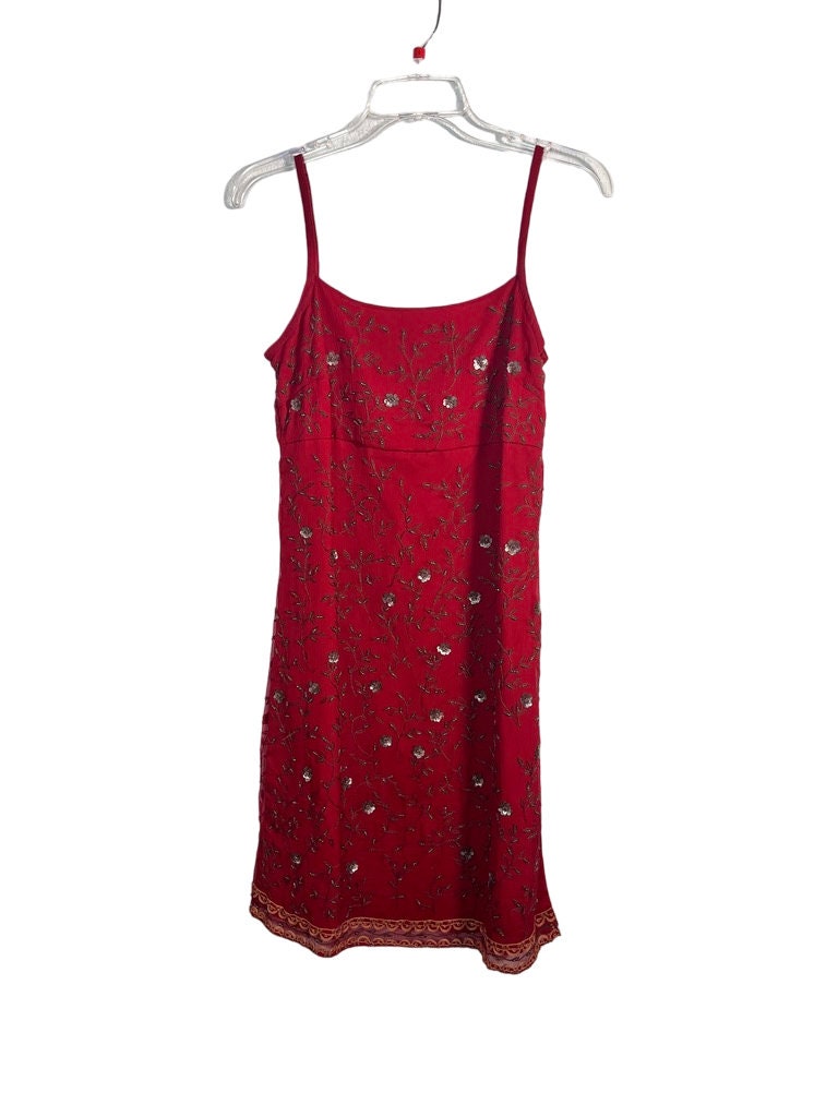 Vintage 90s Express Embroidered Silk Empire Waist Strappy