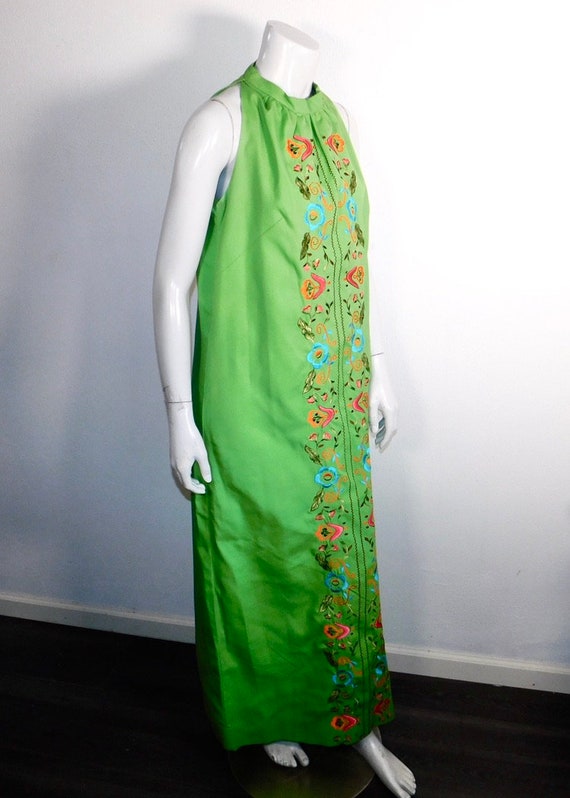 Vintage 60s Embroidered Mexican Maxi Dress by Bor… - image 3