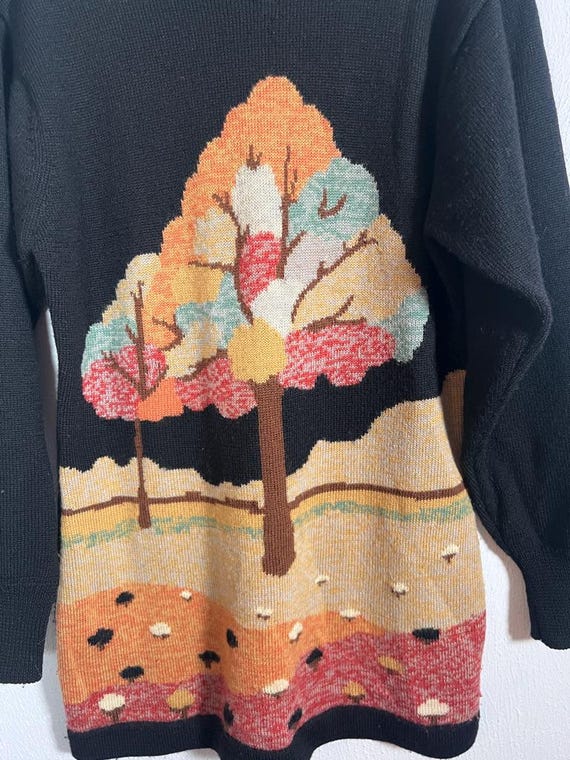 Vintage 70s to 80s Wool Tree & Sheep Pattern Tuni… - image 4