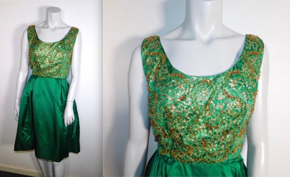 Vintage 50s Frank Starr Silk Satin Beaded Sequine… - image 1