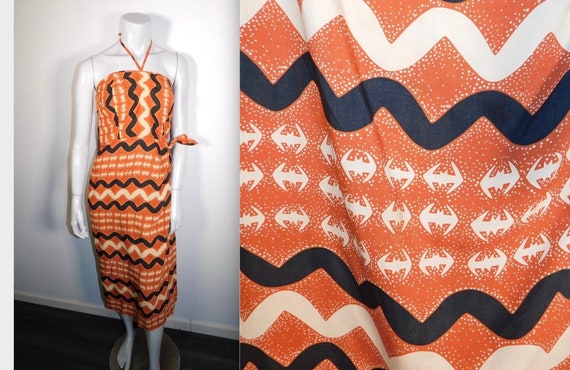 Rare Vintage 1940s Cold Rayon Tribal Print Hawaii… - image 1