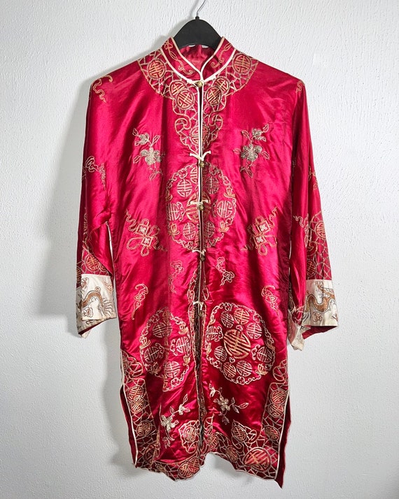 Lovely Antique Chinese Silk Robe Jacket w Metallic Em… Gem