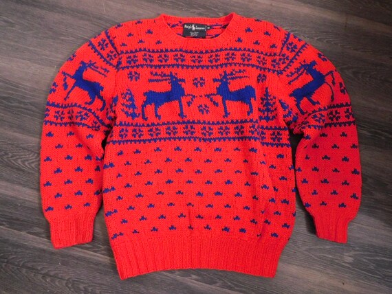 LolaAndBlack Vintage Ralph Lauren Hand Knit Wool Reindeer Sweater S