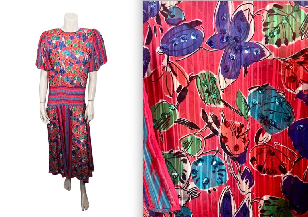 *Deadstock Vintage* Iconic 1980's NWT $595 Boho Cocktail Metallic Dress by Diane Freis