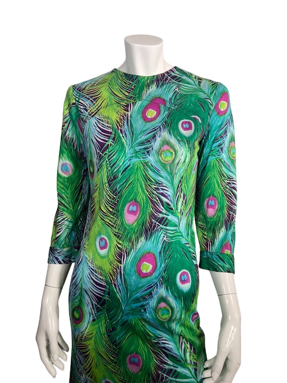 Fab Vintage 60s Peacock Feather Print Dress S M