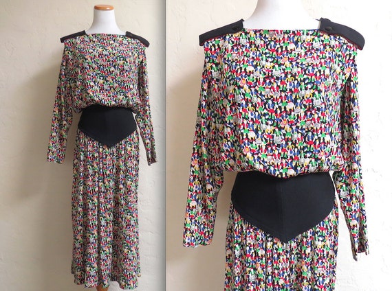 80s Does 40s Vintage Norma Walters Silk Novelty P… - image 1